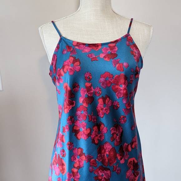 Vibrant Blue Floral Summer Slip Dress - Picture 2 of 4